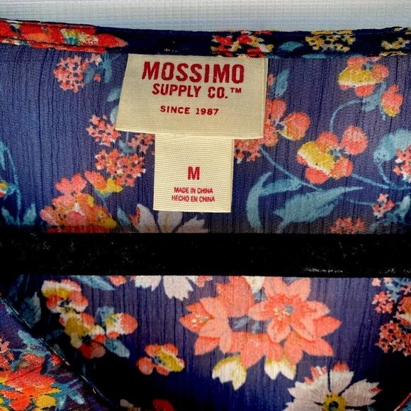 Mossimo Floral Blouse Wrap Style Semi Sheer Long Sleeve Top,  Medium 👚 - Picture 2 of 8